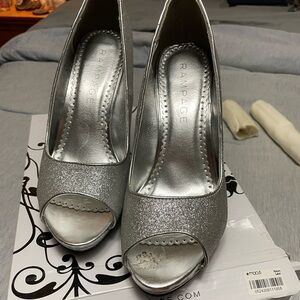 Silver, sparkly high heels